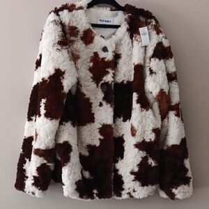 New Old Navy Women's Cow Print Faux Fur Jacket